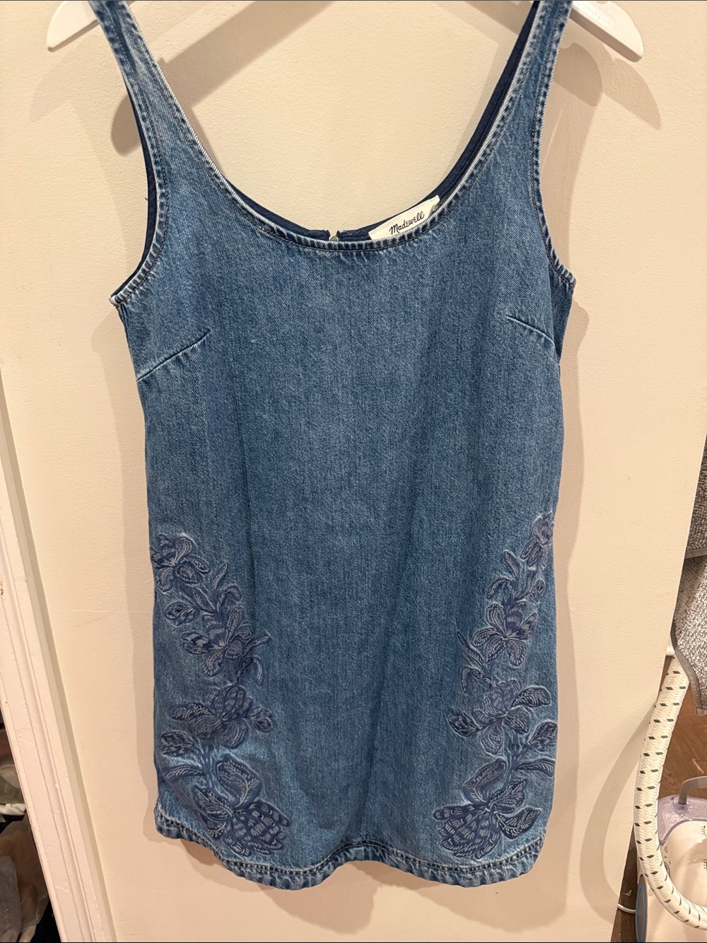 Madewell Denim Embroidered Sleeveless Dress - Blue (S)
